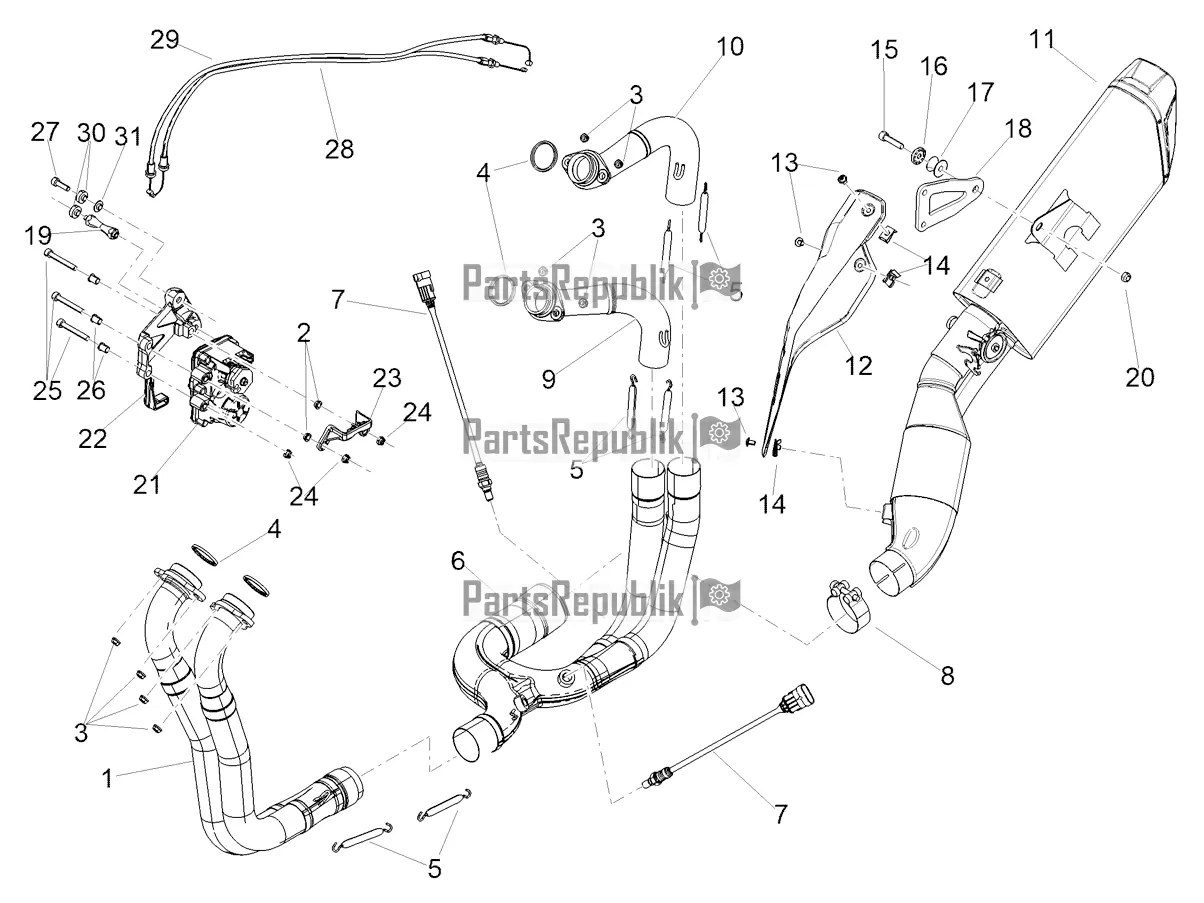 All parts for the Exhaust Pipe of the Aprilia Tuono V4 1100 USA 2022