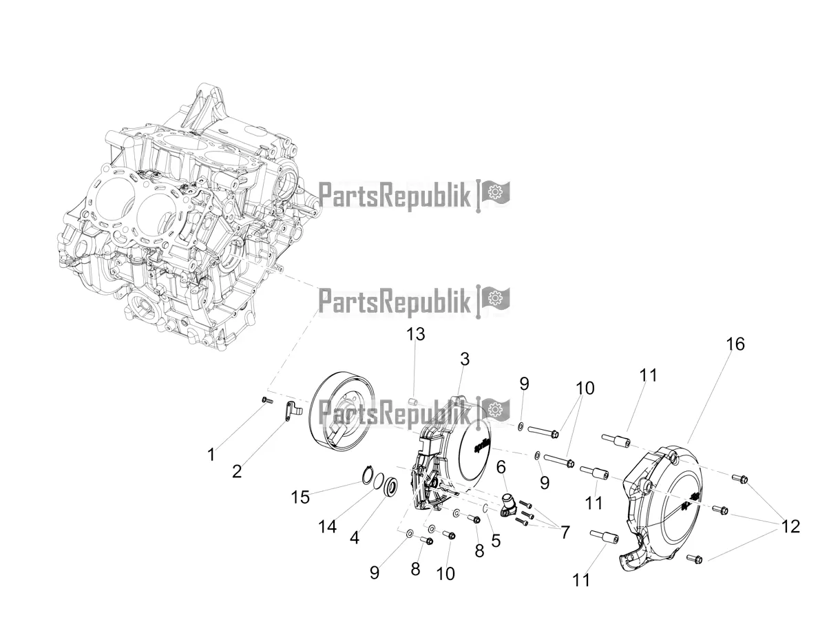 All parts for the Flywheel Cover of the Aprilia Tuono V4 1100 USA E5 2021