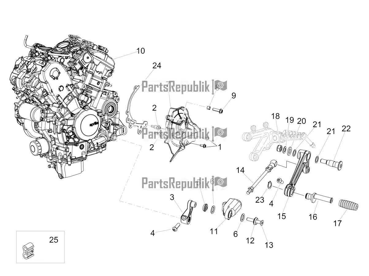 Alle Teile für das Motorvervollständigender Teilhebel des Aprilia Tuono V4 Factory 1100 Superpole USA E5 2021