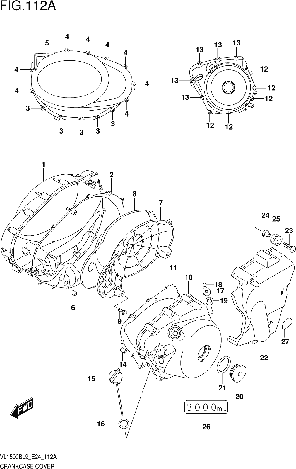 Alle Teile für das Fig. 112a Crankcase Cover des Suzuki VL 1500B 2019