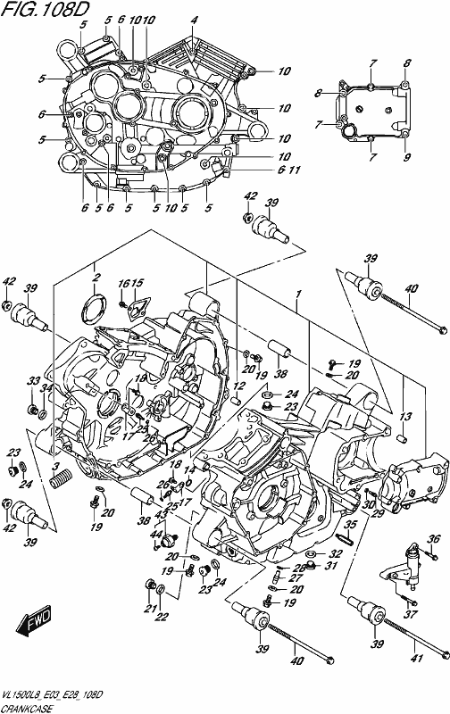 Alle Teile für das Crankcase (vl1500btl8 E28) des Suzuki VL 1500 BT 2018