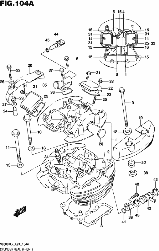 Alle Teile für das Zylinderkopf (vorne) des Suzuki VL 800T 2017