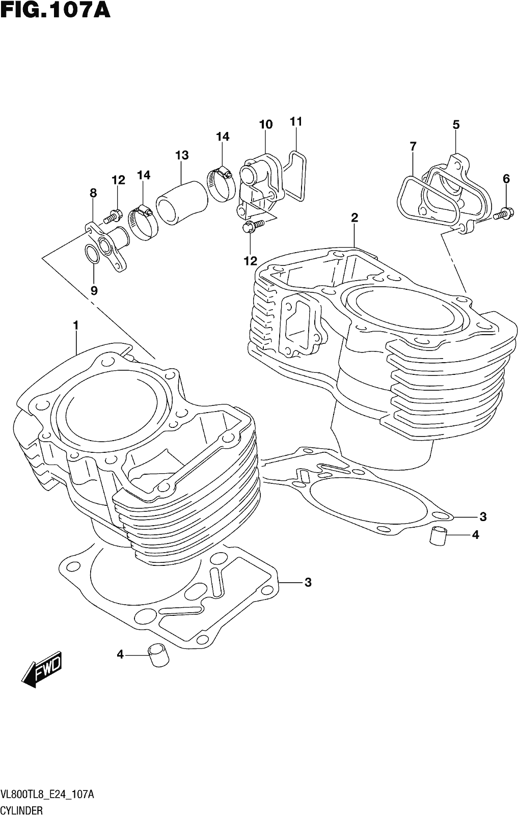 Alle Teile für das Fig. 107a Cylinder des Suzuki VL 800T 2018