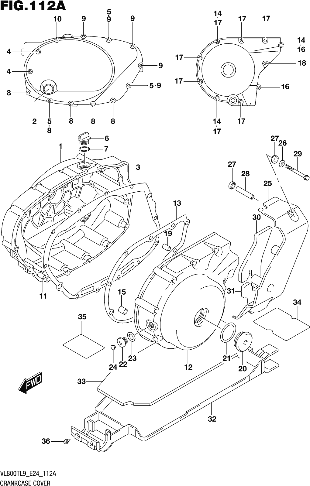 Alle Teile für das Fig. 112a Crankcase Cover des Suzuki VL 800T 2019