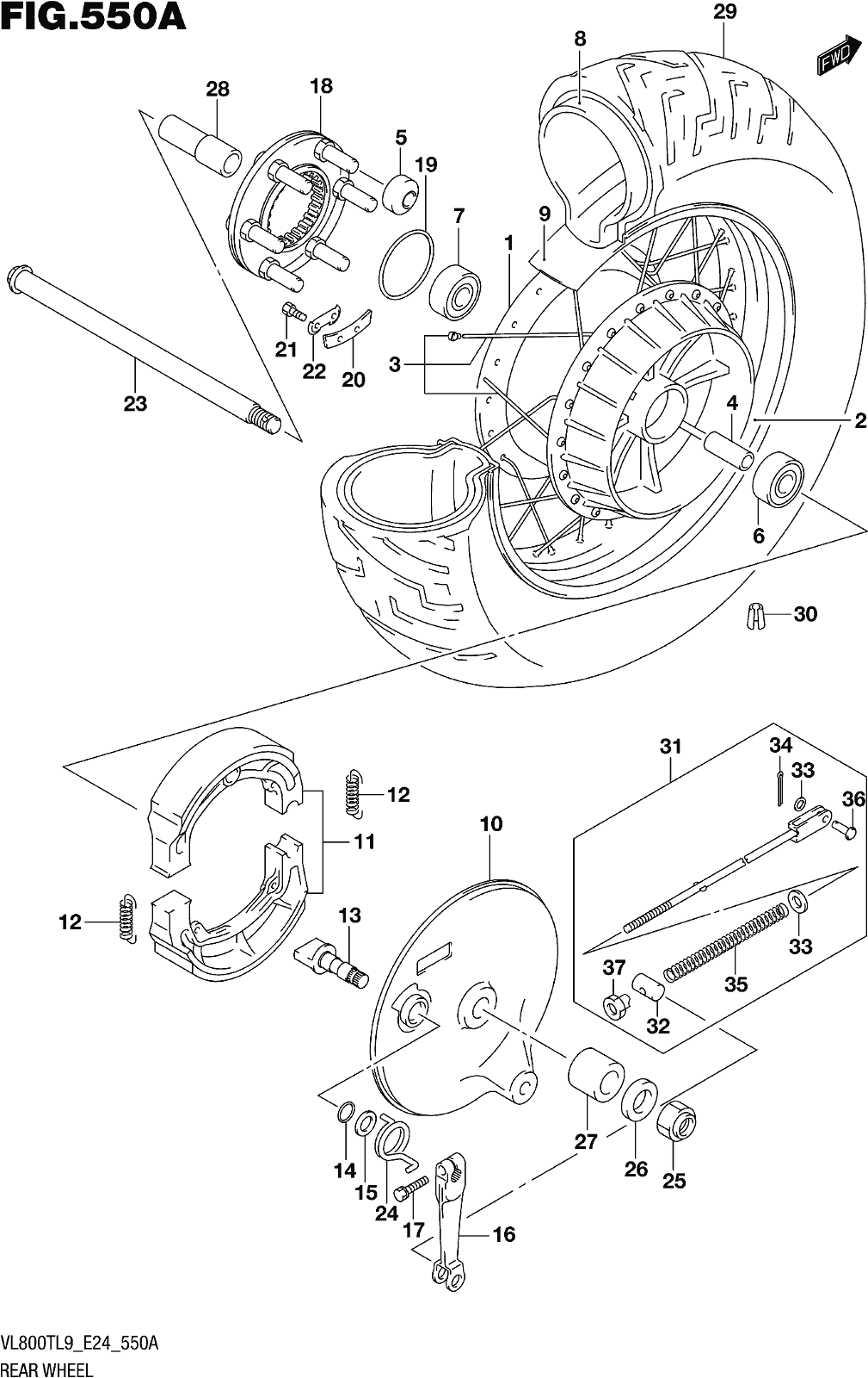 Alle Teile für das Fig. 550a Rear Wheel des Suzuki VL 800T 2019