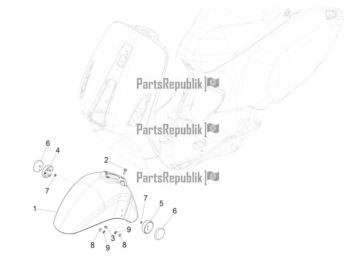 All parts for the Wheel Huosing - Mudguard of the Vespa Elettrica Motociclo 70 KM/H USA 2022