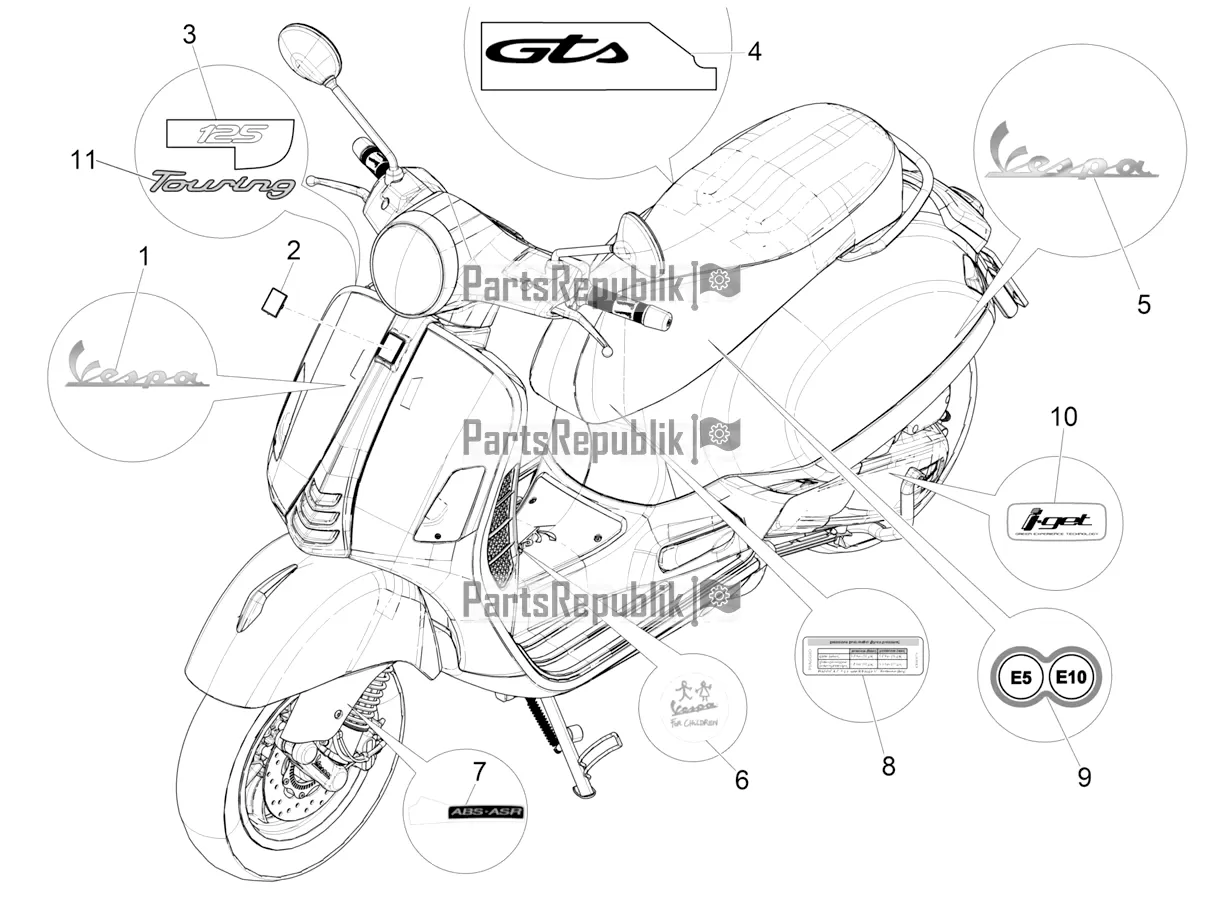 All parts for the Plates - Emblems of the Vespa GTS 125 ABS 2019