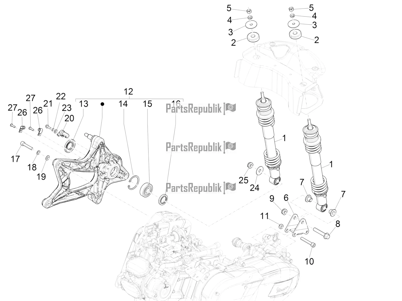 Alle Teile für das Hinterradaufhängung - Stoßdämpfer des Vespa GTS 125 ABS 2019