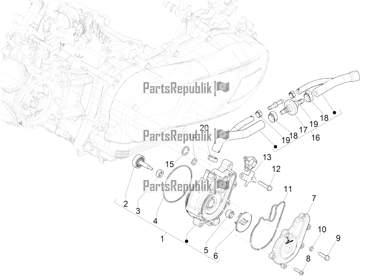 Alle Teile für das Kühlerpumpe des Vespa GTS 125 ABS 2021
