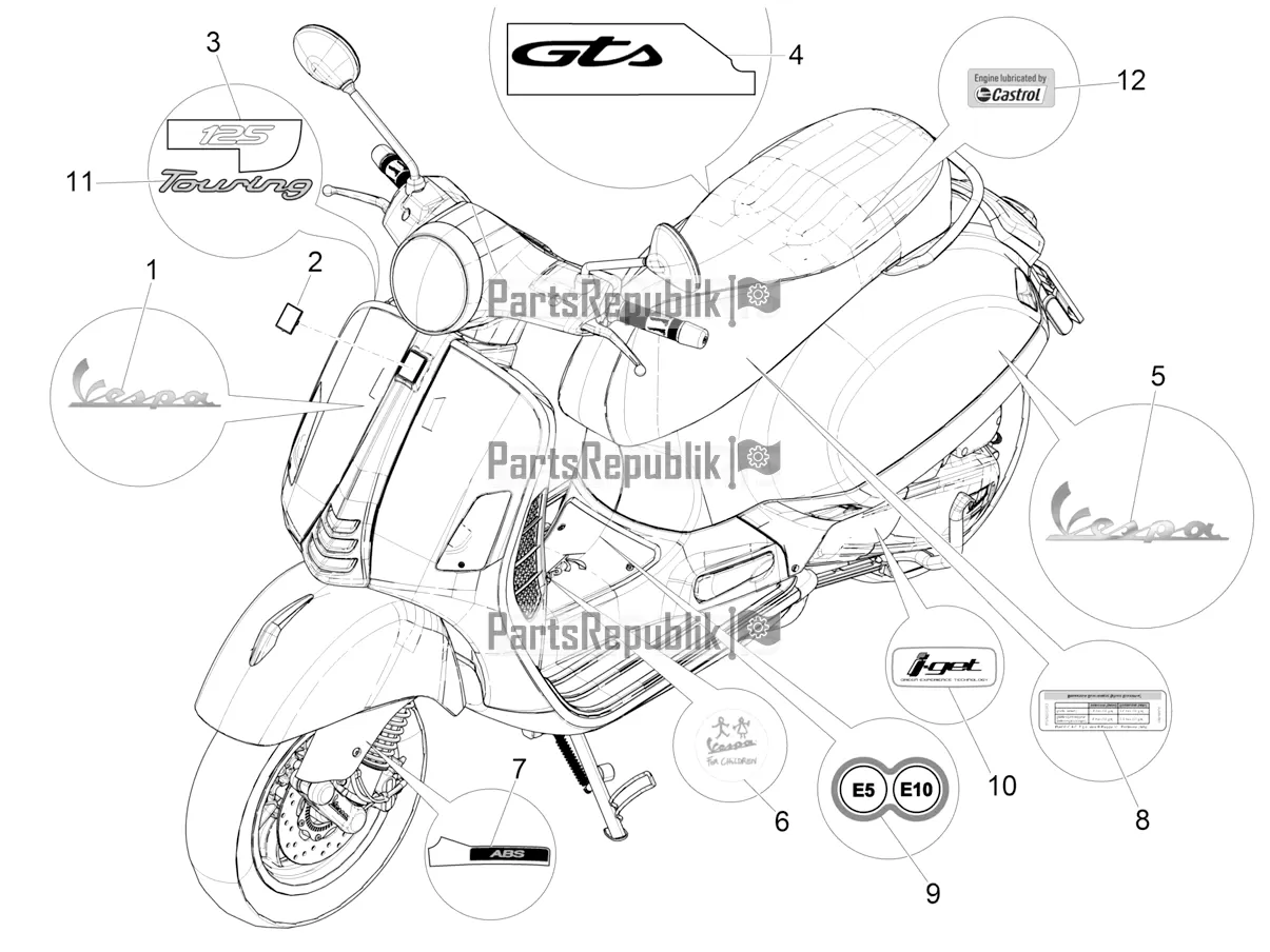 All parts for the Plates - Emblems of the Vespa GTS 125 ABS 2021