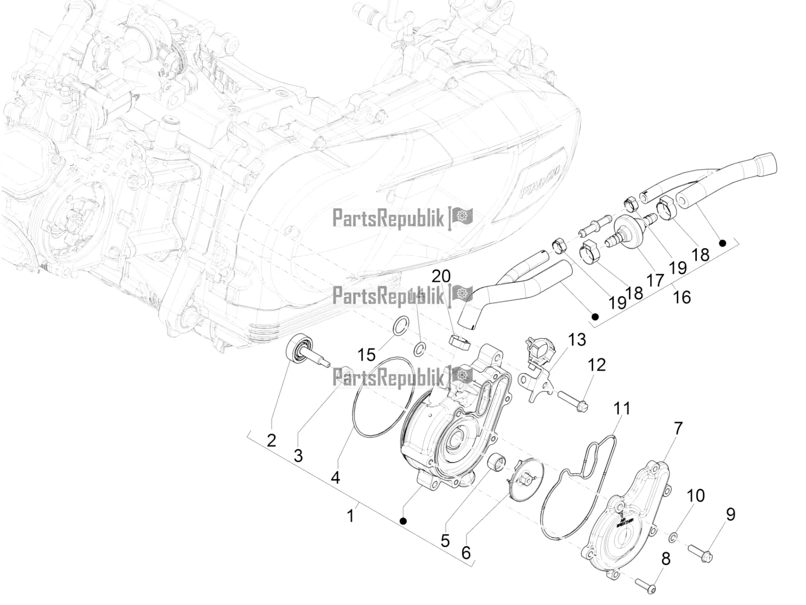 Alle Teile für das Kühlerpumpe des Vespa GTS 125 Super ABS 2020